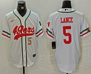 Men%27s San Francisco 49ers #5 Trey Lance Number White Mexico Cool Base Stitched Baseball Jersey->las vegas raiders->NFL Jersey